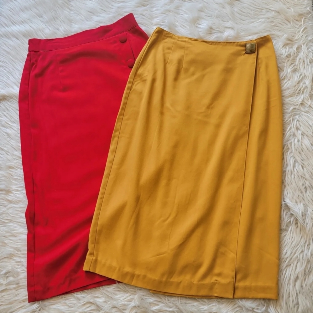 Vintage Bobbie Brooks Midi Skirt Womens Size 10 Red and Yellow Lot of 2